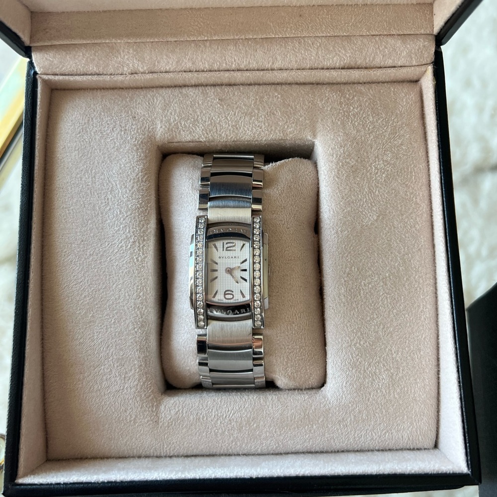 Bulgari Assioma Silver Dial Stainless Steel Watch with Diamonds